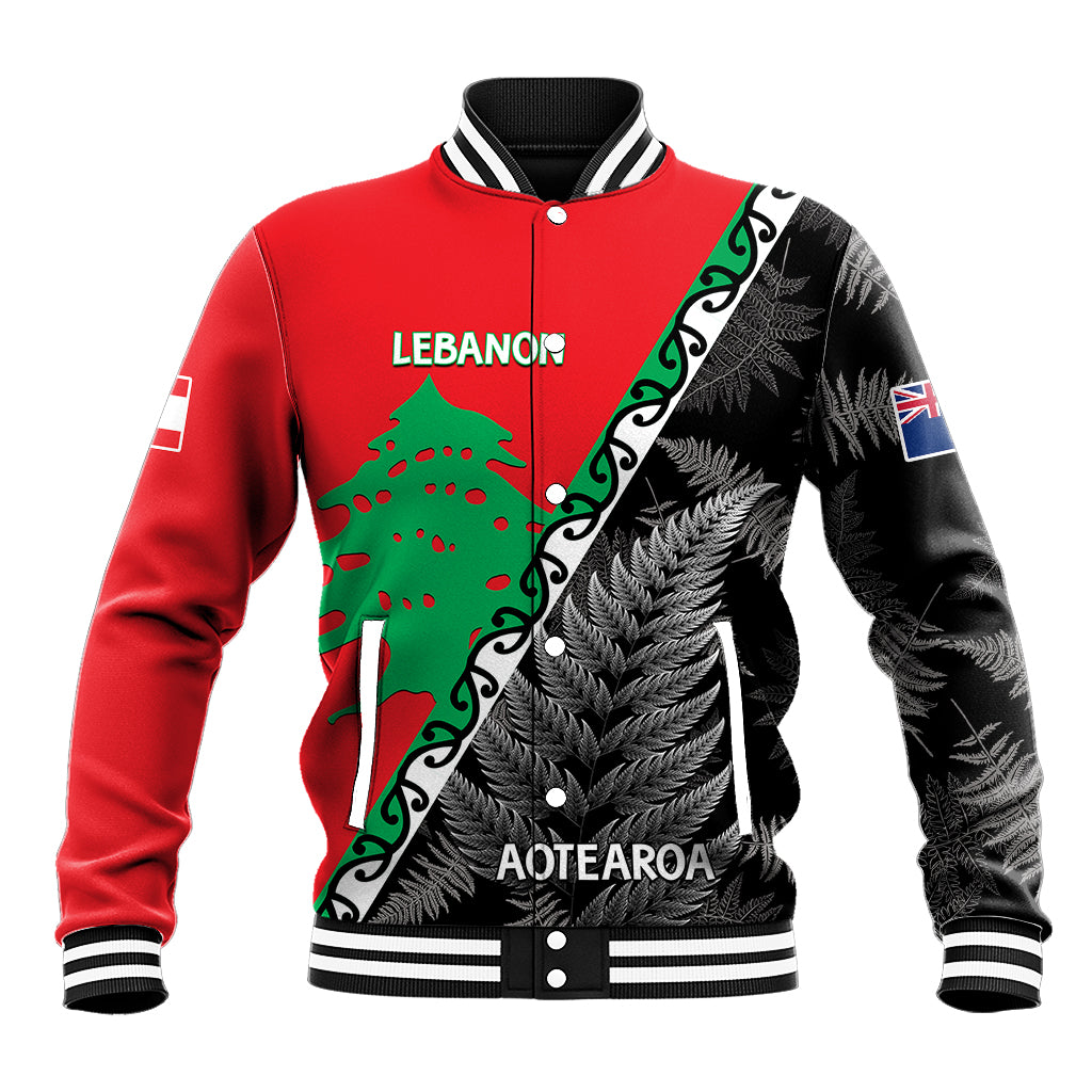 New Zealand And Lebanon Baseball Jacket Silver Fern Maori With Cedar Tree Together - Wonder Print Shop