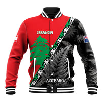 New Zealand And Lebanon Baseball Jacket Silver Fern Maori With Cedar Tree Together - Wonder Print Shop