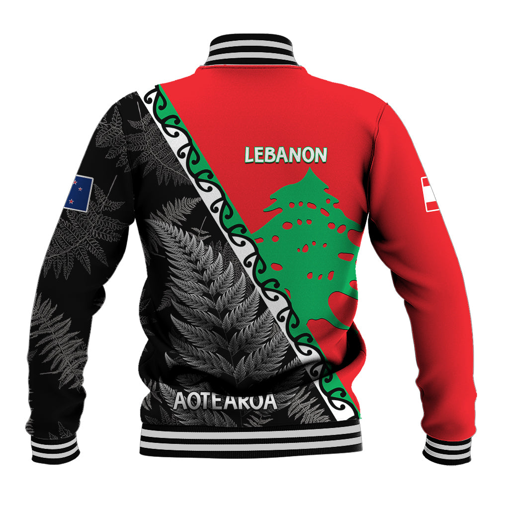 New Zealand And Lebanon Baseball Jacket Silver Fern Maori With Cedar Tree Together - Wonder Print Shop