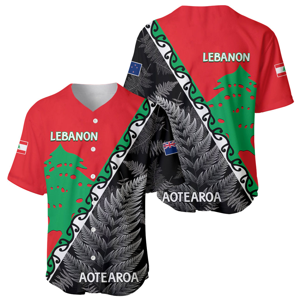 New Zealand And Lebanon Baseball Jersey Silver Fern Maori With Cedar Tree Together - Wonder Print Shop