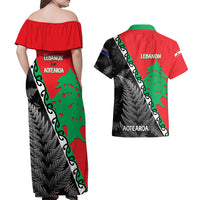 New Zealand And Lebanon Couples Matching Off Shoulder Maxi Dress and Hawaiian Shirt Silver Fern Maori With Cedar Tree Together - Wonder Print Shop