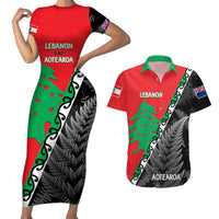 New Zealand And Lebanon Couples Matching Short Sleeve Bodycon Dress and Hawaiian Shirt Silver Fern Maori With Cedar Tree Together - Wonder Print Shop