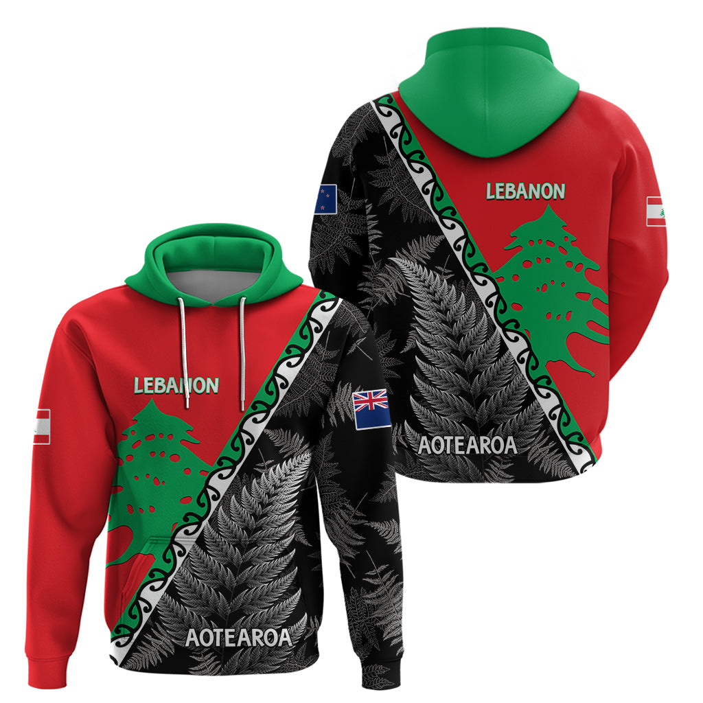 New Zealand And Lebanon Hoodie Silver Fern Maori With Cedar Tree Together - Wonder Print Shop