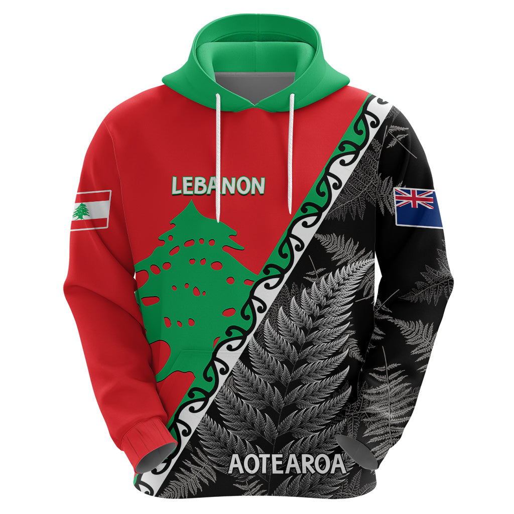 New Zealand And Lebanon Hoodie Silver Fern Maori With Cedar Tree Together - Wonder Print Shop