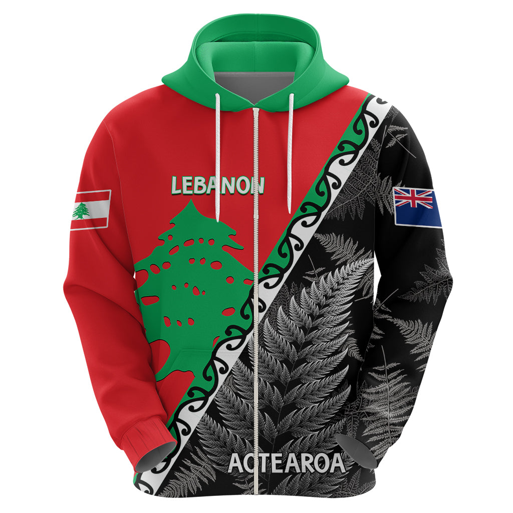 New Zealand And Lebanon Hoodie Silver Fern Maori With Cedar Tree Together - Wonder Print Shop