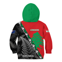 New Zealand And Lebanon Kid Hoodie Silver Fern Maori With Cedar Tree Together - Wonder Print Shop