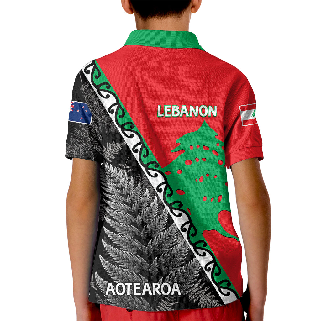 New Zealand And Lebanon Kid Polo Shirt Silver Fern Maori With Cedar Tree Together - Wonder Print Shop