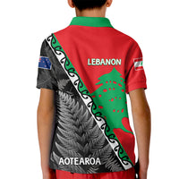 New Zealand And Lebanon Kid Polo Shirt Silver Fern Maori With Cedar Tree Together - Wonder Print Shop