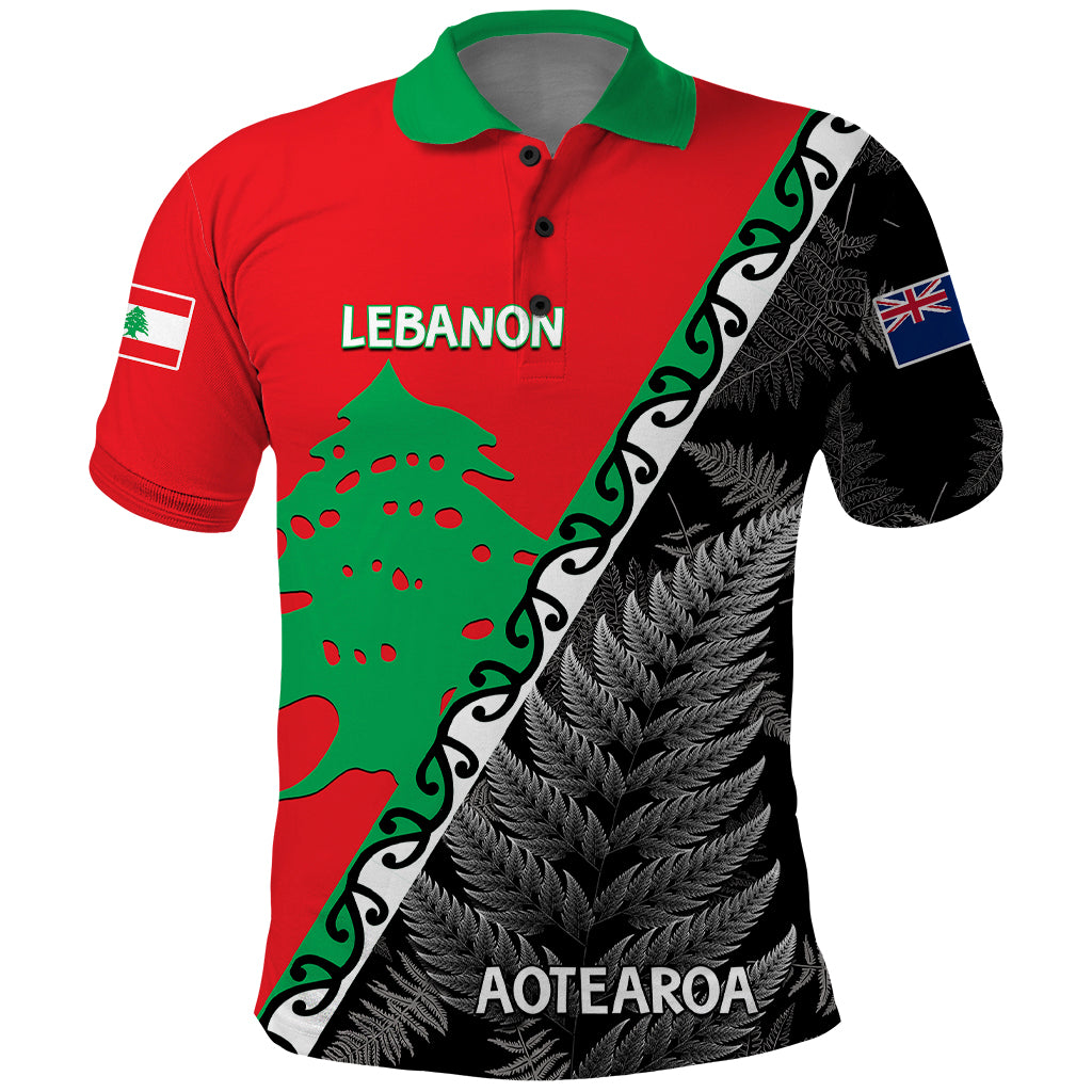 New Zealand And Lebanon Polo Shirt Silver Fern Maori With Cedar Tree Together - Wonder Print Shop
