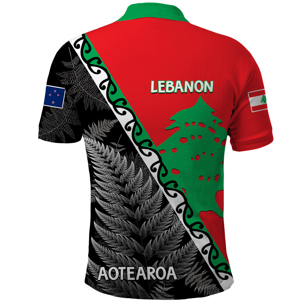 New Zealand And Lebanon Polo Shirt Silver Fern Maori With Cedar Tree Together - Wonder Print Shop