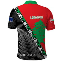 New Zealand And Lebanon Polo Shirt Silver Fern Maori With Cedar Tree Together - Wonder Print Shop