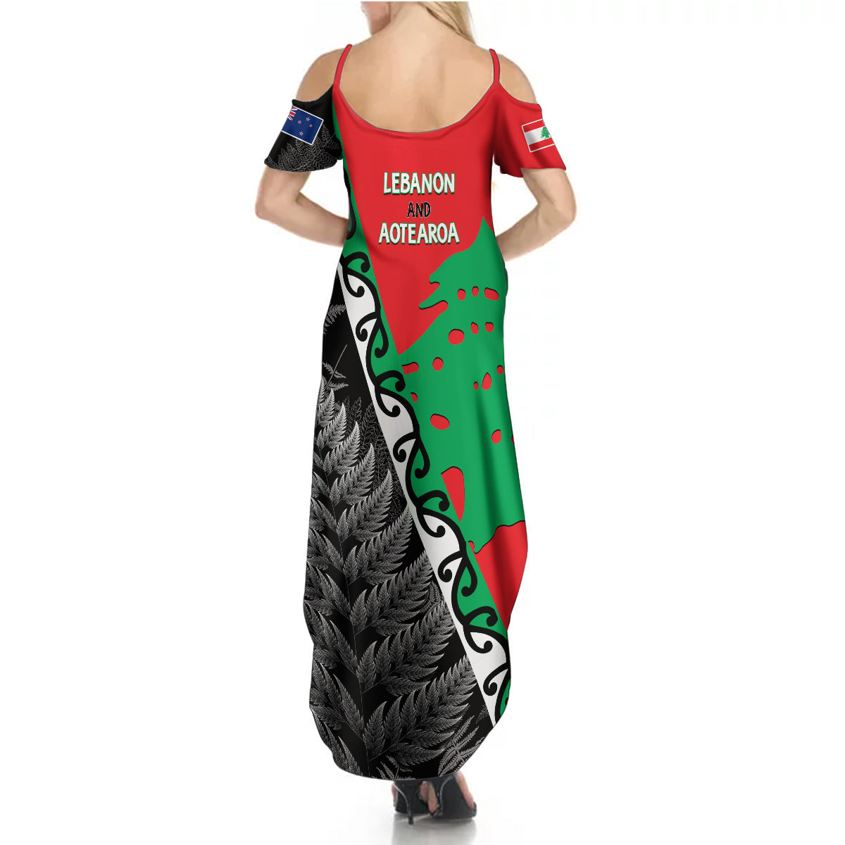New Zealand And Lebanon Summer Maxi Dress Silver Fern Maori With Cedar Tree Together - Wonder Print Shop