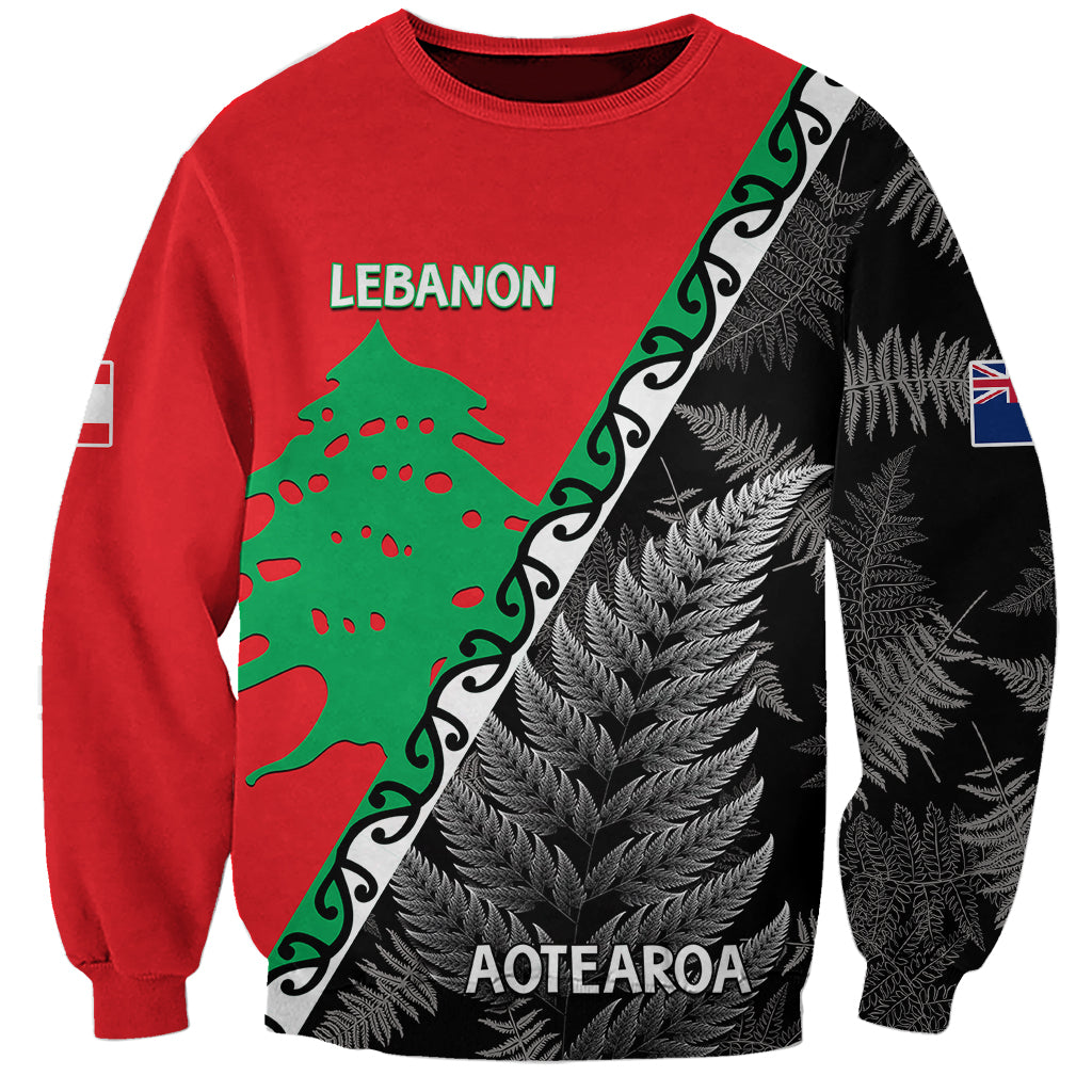 New Zealand And Lebanon Sweatshirt Silver Fern Maori With Cedar Tree Together - Wonder Print Shop