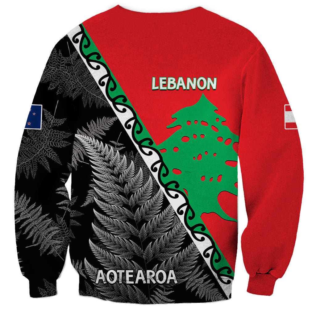 New Zealand And Lebanon Sweatshirt Silver Fern Maori With Cedar Tree Together - Wonder Print Shop