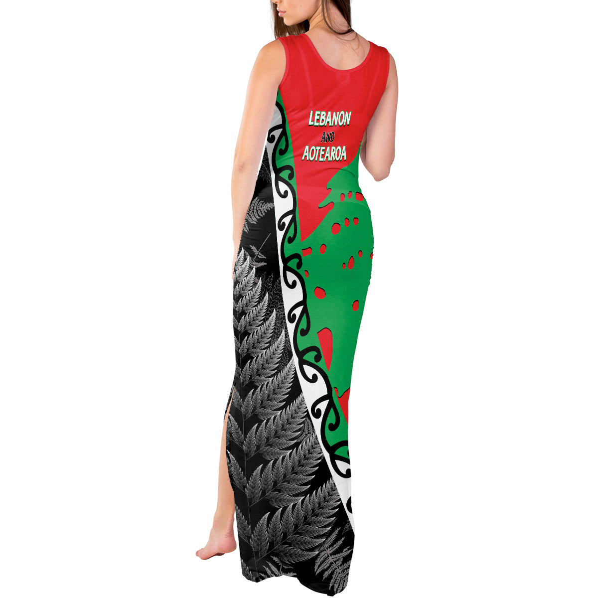 New Zealand And Lebanon Tank Maxi Dress Silver Fern Maori With Cedar Tree Together - Wonder Print Shop
