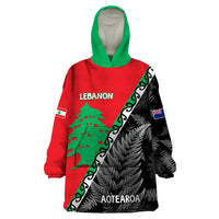 New Zealand And Lebanon Wearable Blanket Hoodie Silver Fern Maori With Cedar Tree Together - Wonder Print Shop