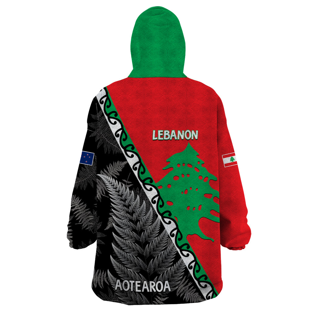 New Zealand And Lebanon Wearable Blanket Hoodie Silver Fern Maori With Cedar Tree Together - Wonder Print Shop