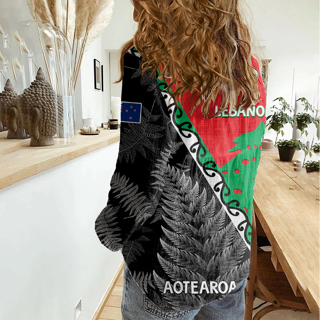 New Zealand And Lebanon Women Casual Shirt Silver Fern Maori With Cedar Tree Together - Wonder Print Shop