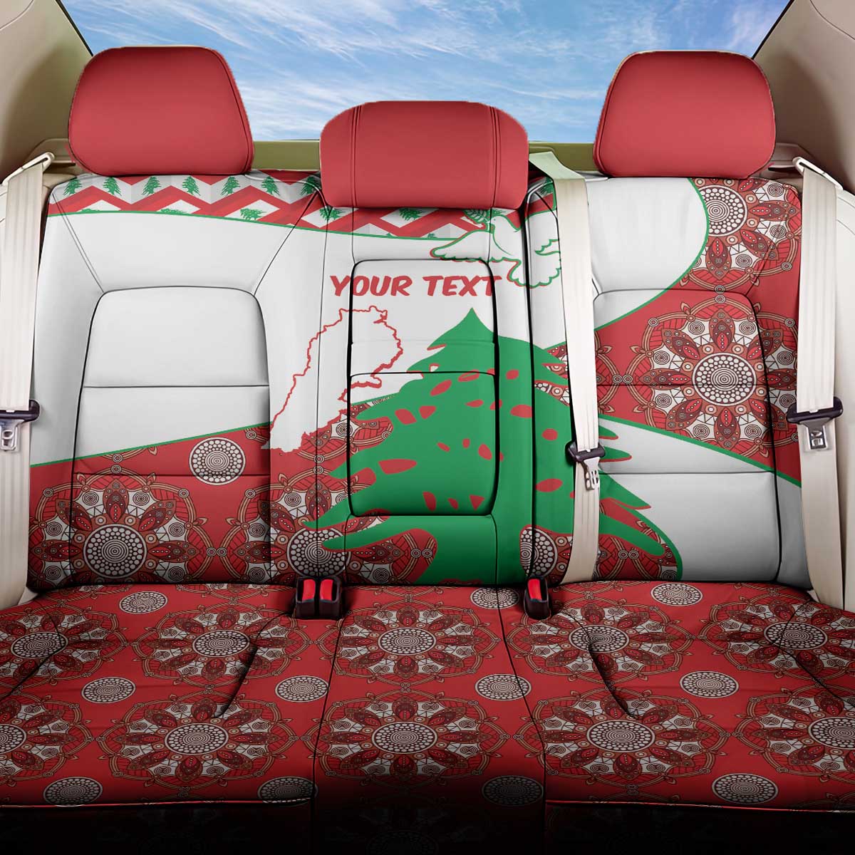 Personalised Lebanon Independence Day Back Car Seat Cover Lebanese Map With Cedrus - Wonder Print Shop