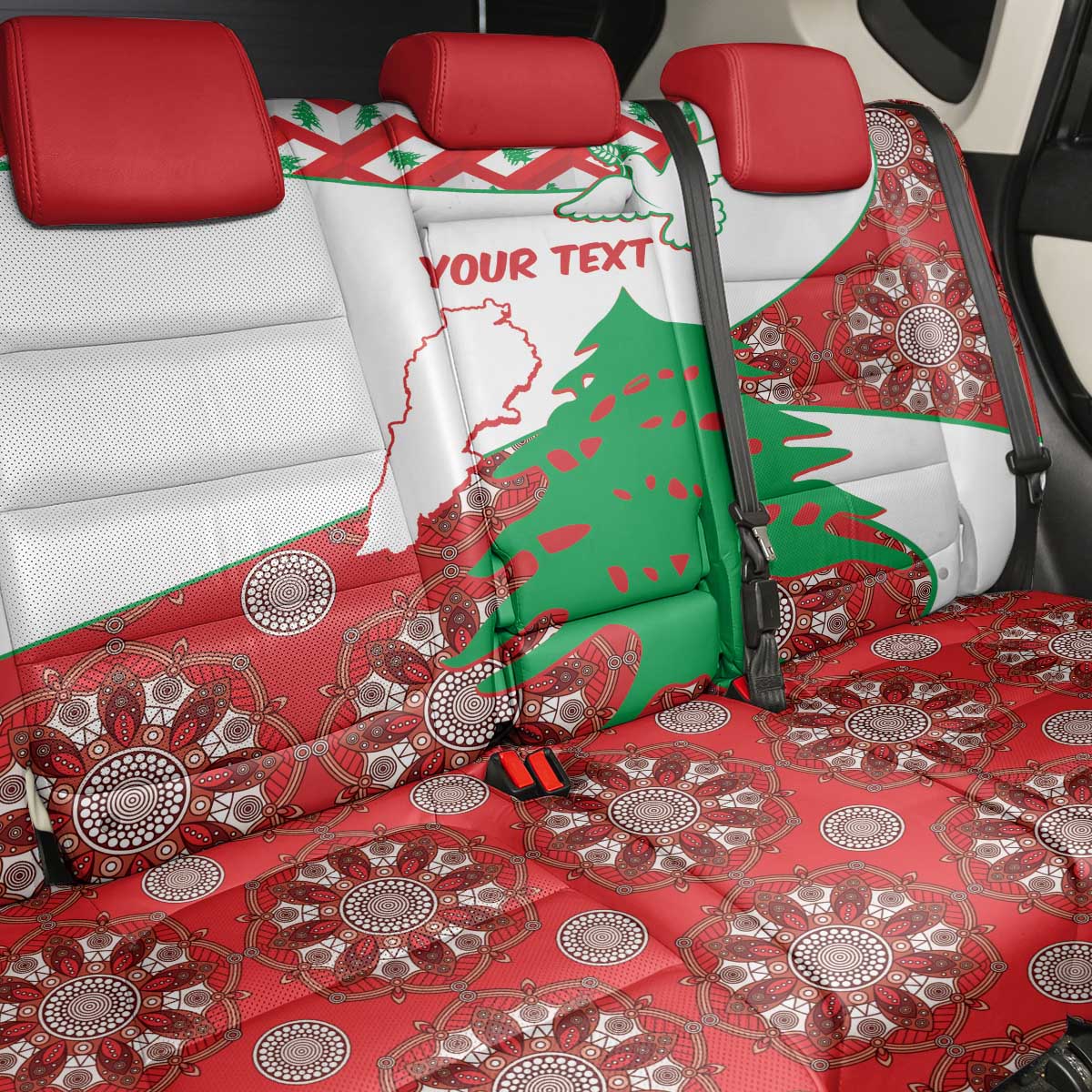Personalised Lebanon Independence Day Back Car Seat Cover Lebanese Map With Cedrus - Wonder Print Shop