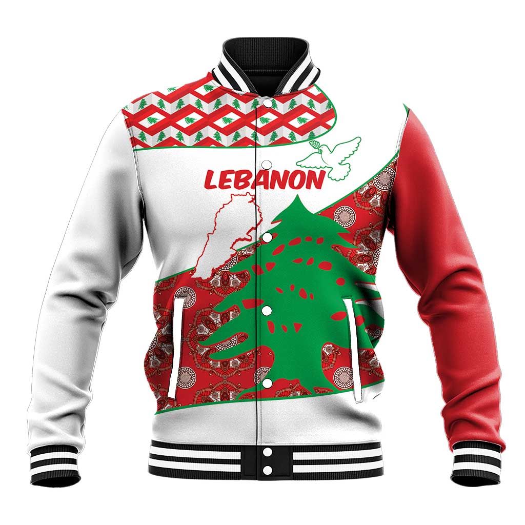 Personalised Lebanon Independence Day Baseball Jacket Lebanese Map With Cedrus - Wonder Print Shop