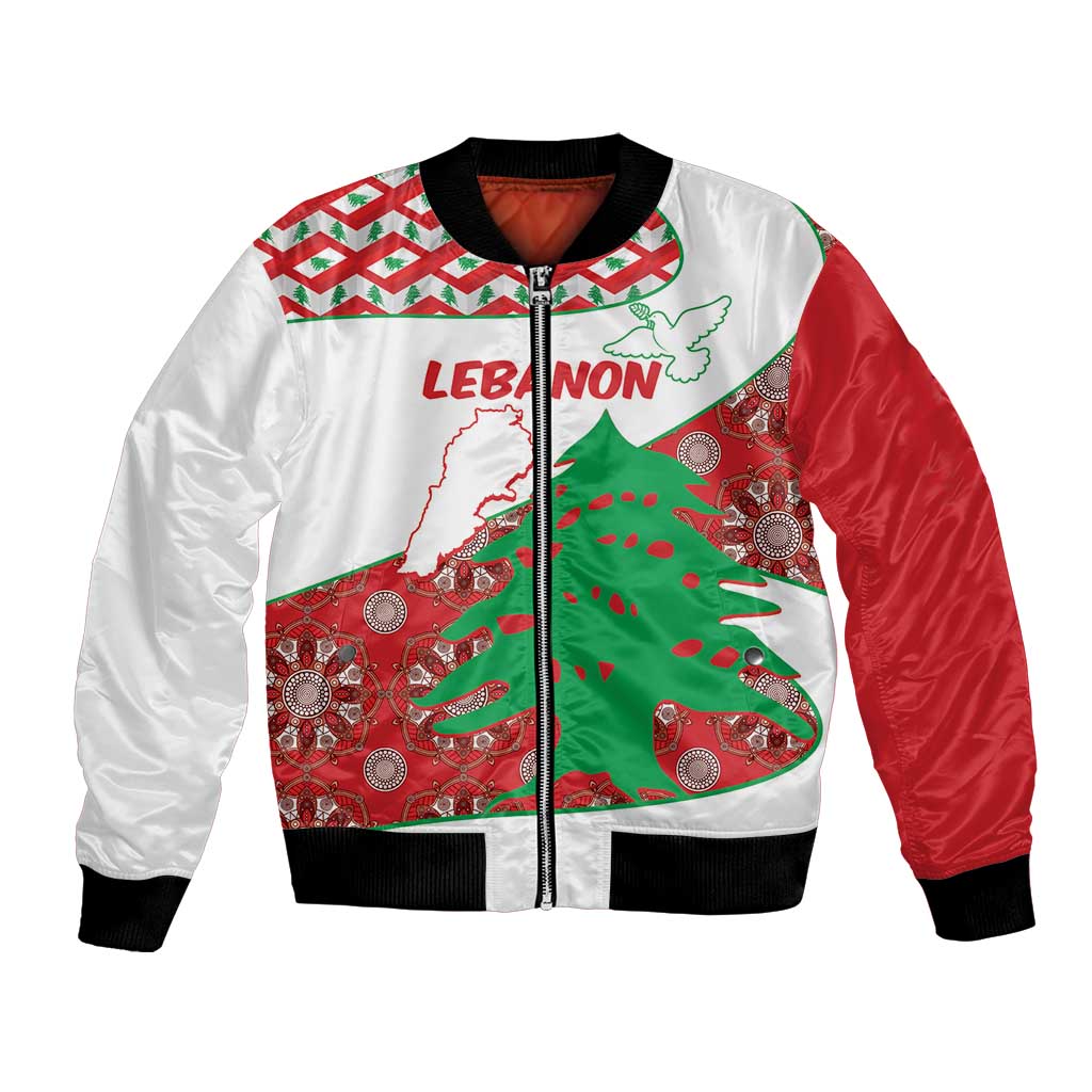 Personalised Lebanon Independence Day Bomber Jacket Lebanese Map With Cedrus - Wonder Print Shop