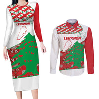 Personalised Lebanon Independence Day Couples Matching Long Sleeve Bodycon Dress and Long Sleeve Button Shirt Lebanese Map With Cedrus - Wonder Print Shop