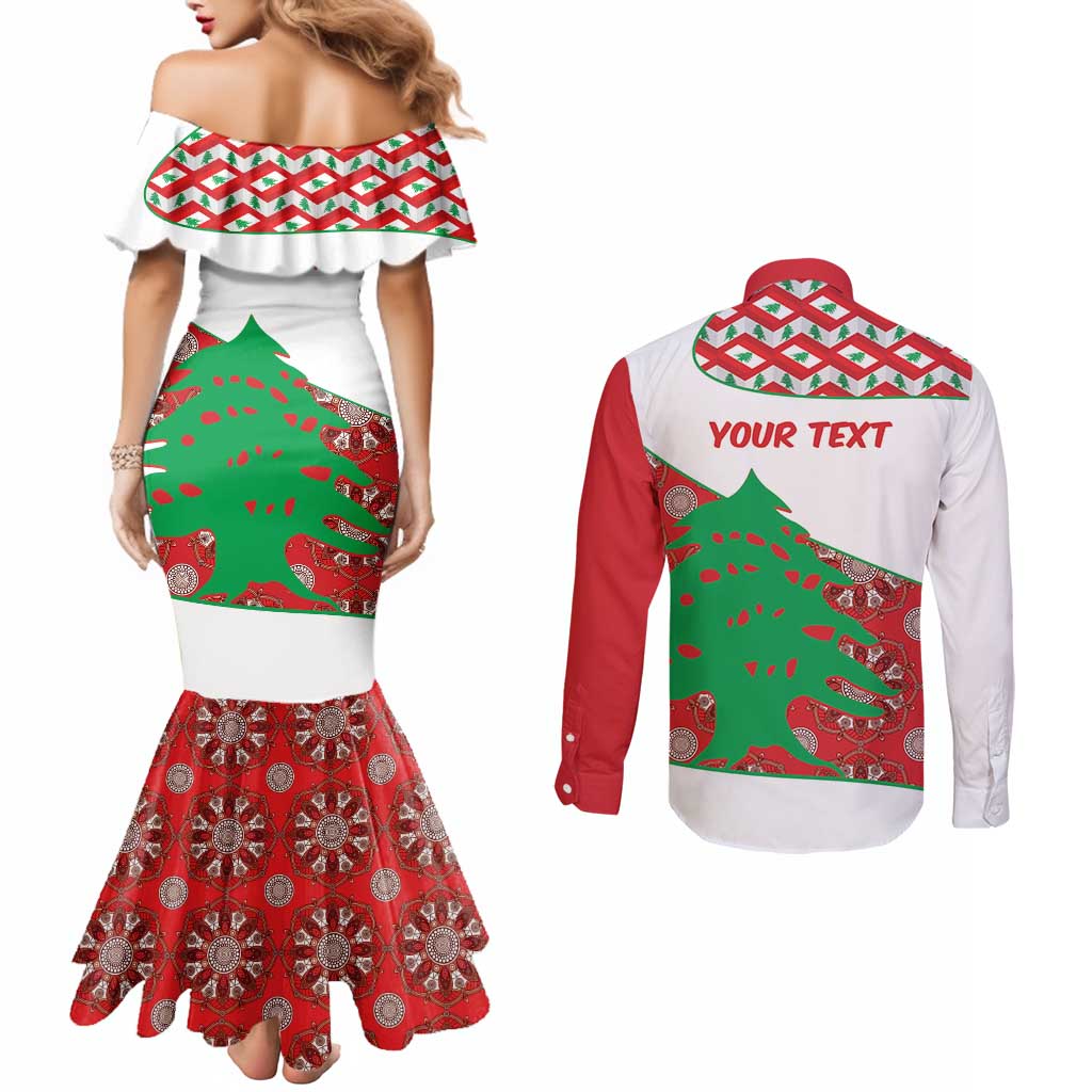 Personalised Lebanon Independence Day Couples Matching Mermaid Dress and Long Sleeve Button Shirt Lebanese Map With Cedrus