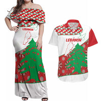 Personalised Lebanon Independence Day Couples Matching Off Shoulder Maxi Dress and Hawaiian Shirt Lebanese Map With Cedrus - Wonder Print Shop