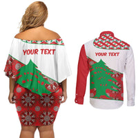 Personalised Lebanon Independence Day Couples Matching Off Shoulder Short Dress and Long Sleeve Button Shirt Lebanese Map With Cedrus - Wonder Print Shop