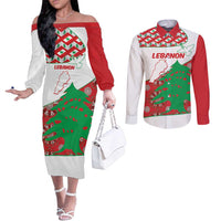 Personalised Lebanon Independence Day Couples Matching Off The Shoulder Long Sleeve Dress and Long Sleeve Button Shirt Lebanese Map With Cedrus