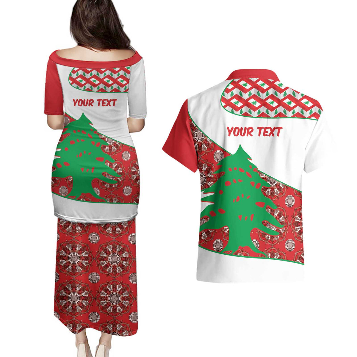 Personalised Lebanon Independence Day Couples Matching Puletasi and Hawaiian Shirt Lebanese Map With Cedrus - Wonder Print Shop