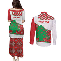 Personalised Lebanon Independence Day Couples Matching Puletasi and Long Sleeve Button Shirt Lebanese Map With Cedrus - Wonder Print Shop