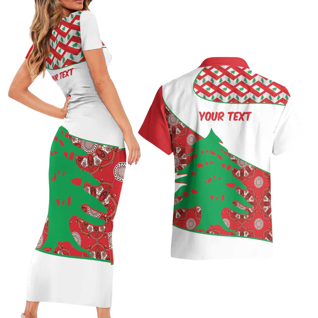 Personalised Lebanon Independence Day Couples Matching Short Sleeve Bodycon Dress and Hawaiian Shirt Lebanese Map With Cedrus - Wonder Print Shop