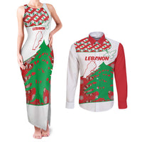 Personalised Lebanon Independence Day Couples Matching Tank Maxi Dress and Long Sleeve Button Shirt Lebanese Map With Cedrus - Wonder Print Shop