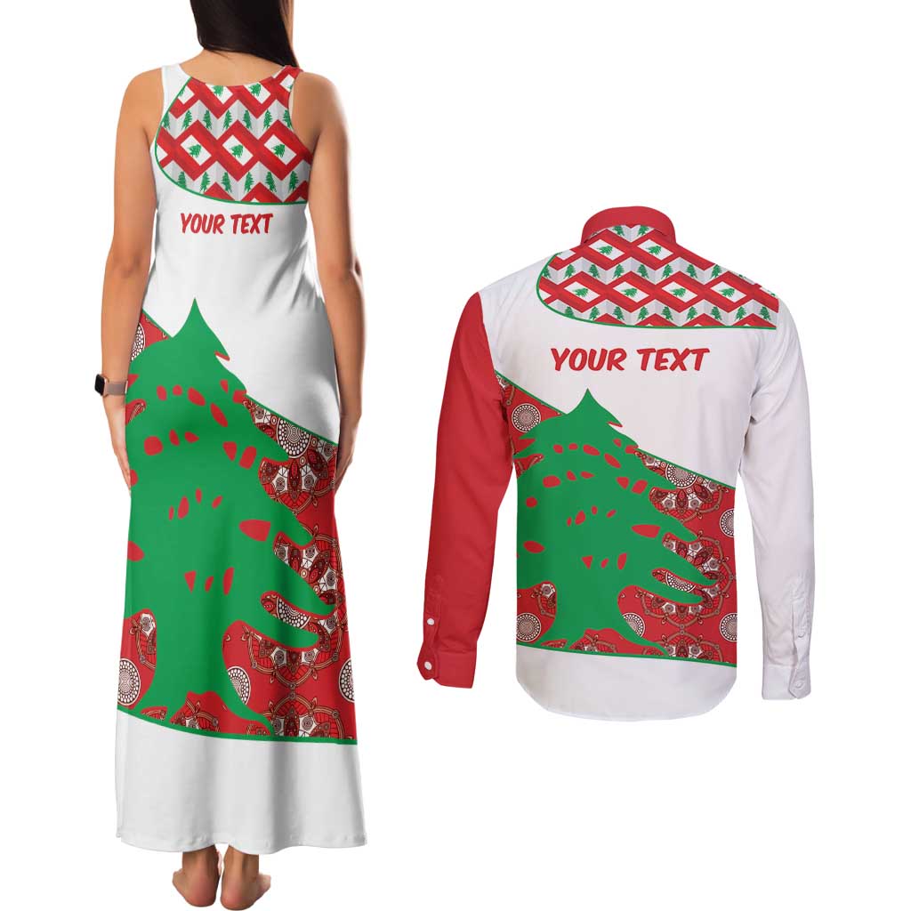 Personalised Lebanon Independence Day Couples Matching Tank Maxi Dress and Long Sleeve Button Shirt Lebanese Map With Cedrus - Wonder Print Shop
