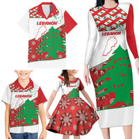 Personalised Lebanon Independence Day Family Matching Long Sleeve Bodycon Dress and Hawaiian Shirt Lebanese Map With Cedrus - Wonder Print Shop