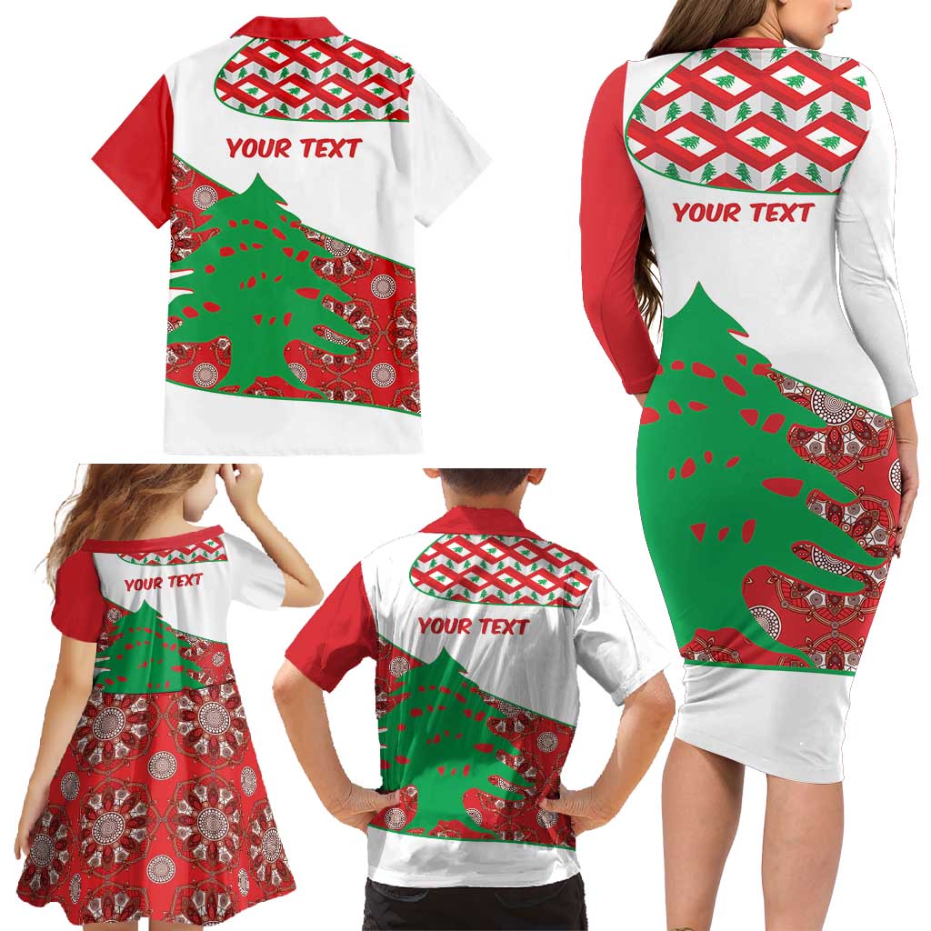 Personalised Lebanon Independence Day Family Matching Long Sleeve Bodycon Dress and Hawaiian Shirt Lebanese Map With Cedrus - Wonder Print Shop