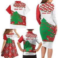Personalised Lebanon Independence Day Family Matching Long Sleeve Bodycon Dress and Hawaiian Shirt Lebanese Map With Cedrus - Wonder Print Shop