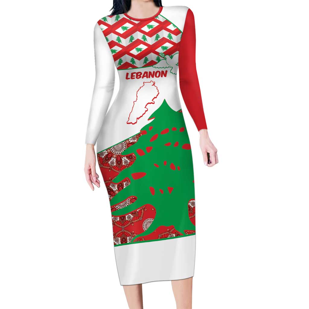 Personalised Lebanon Independence Day Family Matching Long Sleeve Bodycon Dress and Hawaiian Shirt Lebanese Map With Cedrus - Wonder Print Shop