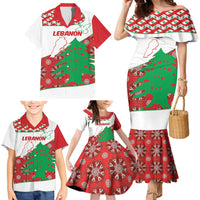 Personalised Lebanon Independence Day Family Matching Mermaid Dress and Hawaiian Shirt Lebanese Map With Cedrus - Wonder Print Shop