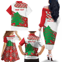 Personalised Lebanon Independence Day Family Matching Off The Shoulder Long Sleeve Dress and Hawaiian Shirt Lebanese Map With Cedrus - Wonder Print Shop