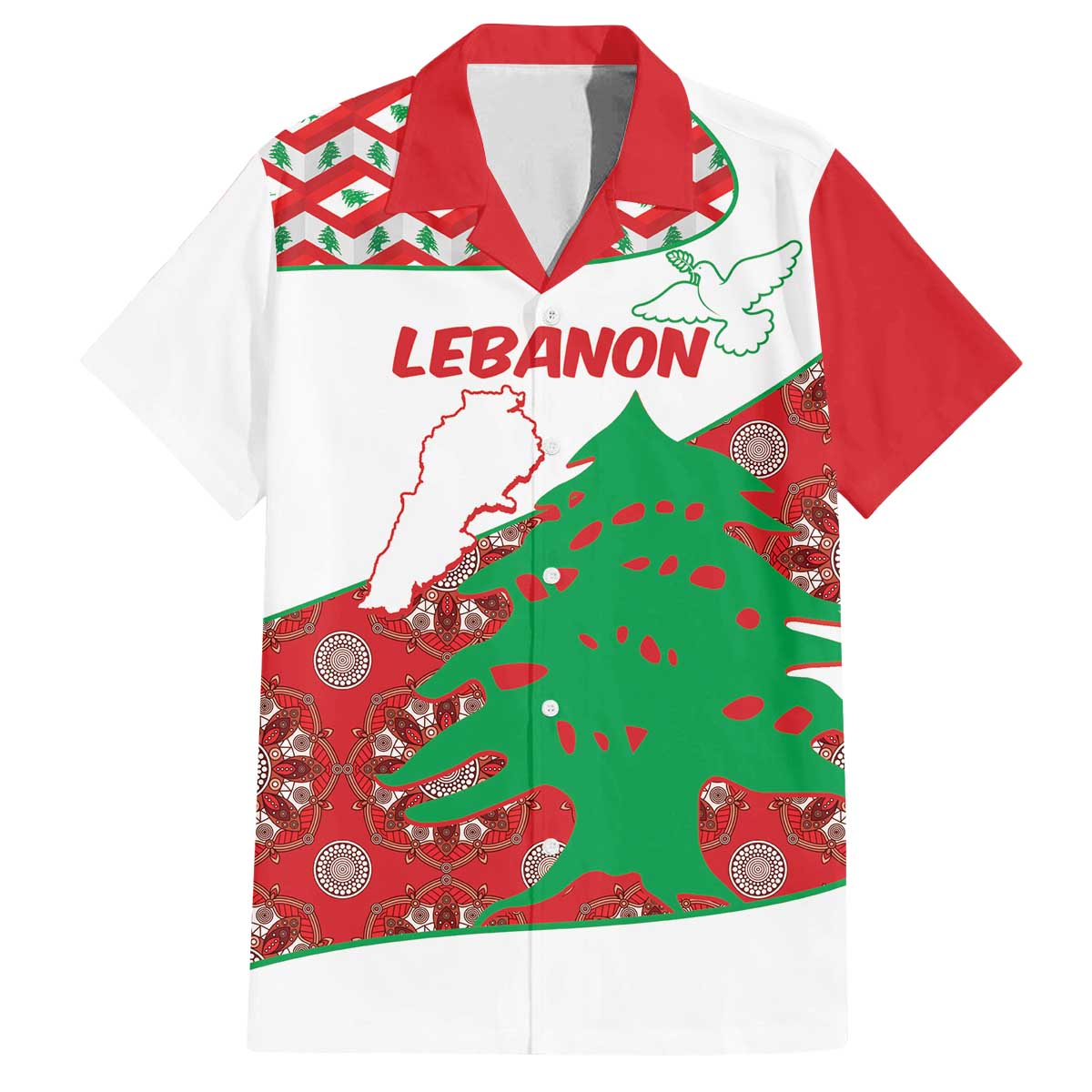 Personalised Lebanon Independence Day Family Matching Off The Shoulder Long Sleeve Dress and Hawaiian Shirt Lebanese Map With Cedrus - Wonder Print Shop