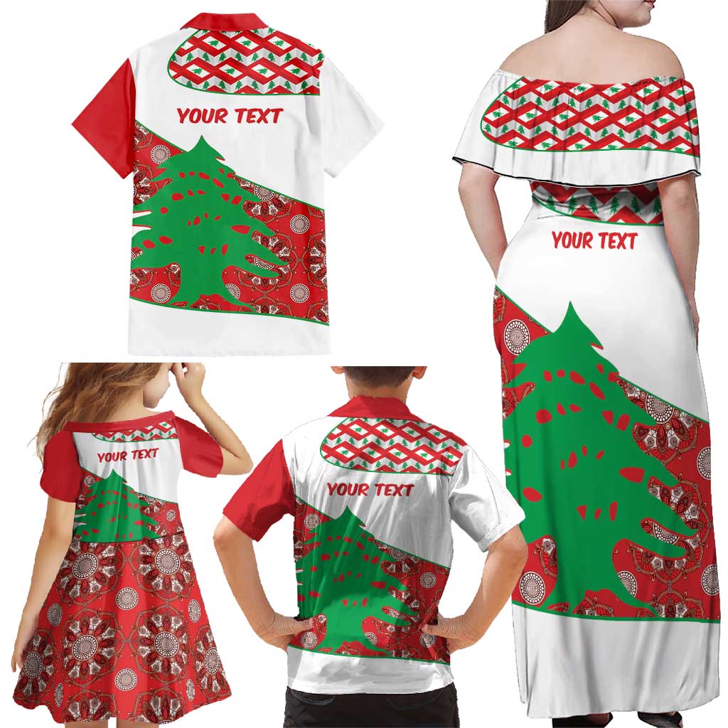 Personalised Lebanon Independence Day Family Matching Off Shoulder Maxi Dress and Hawaiian Shirt Lebanese Map With Cedrus - Wonder Print Shop