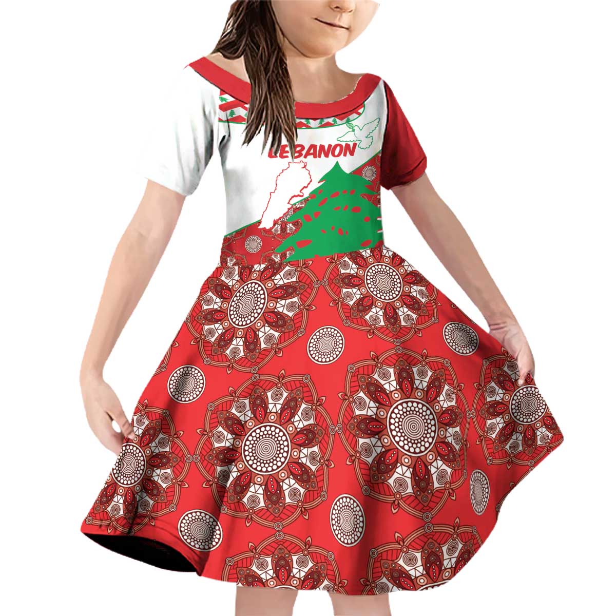 Personalised Lebanon Independence Day Family Matching Off Shoulder Short Dress and Hawaiian Shirt Lebanese Map With Cedrus - Wonder Print Shop