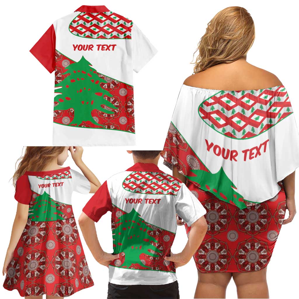 Personalised Lebanon Independence Day Family Matching Off Shoulder Short Dress and Hawaiian Shirt Lebanese Map With Cedrus - Wonder Print Shop