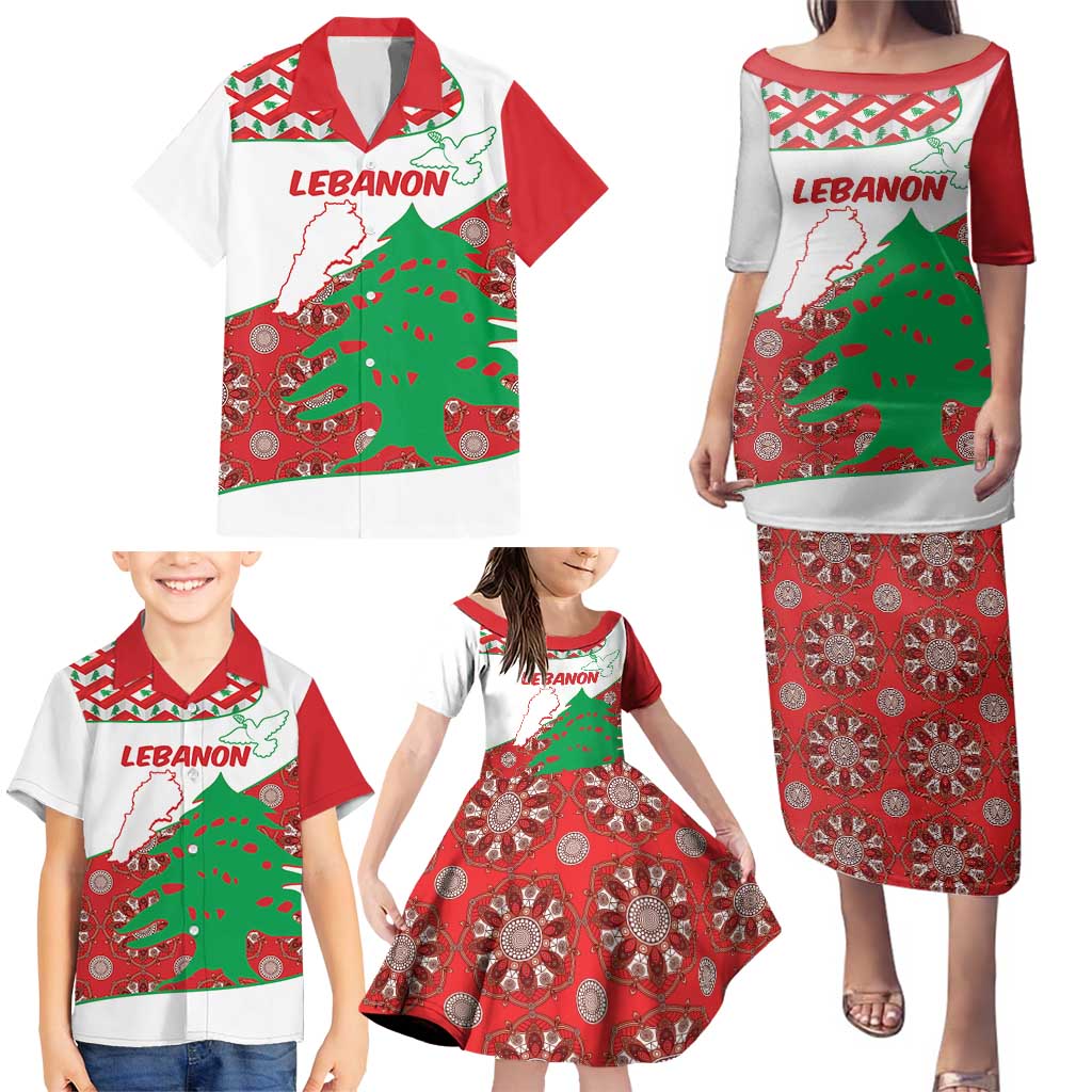 Personalised Lebanon Independence Day Family Matching Puletasi and Hawaiian Shirt Lebanese Map With Cedrus - Wonder Print Shop