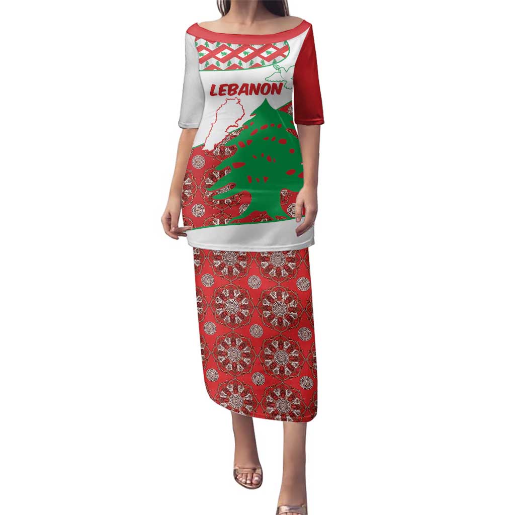 Personalised Lebanon Independence Day Family Matching Puletasi and Hawaiian Shirt Lebanese Map With Cedrus - Wonder Print Shop