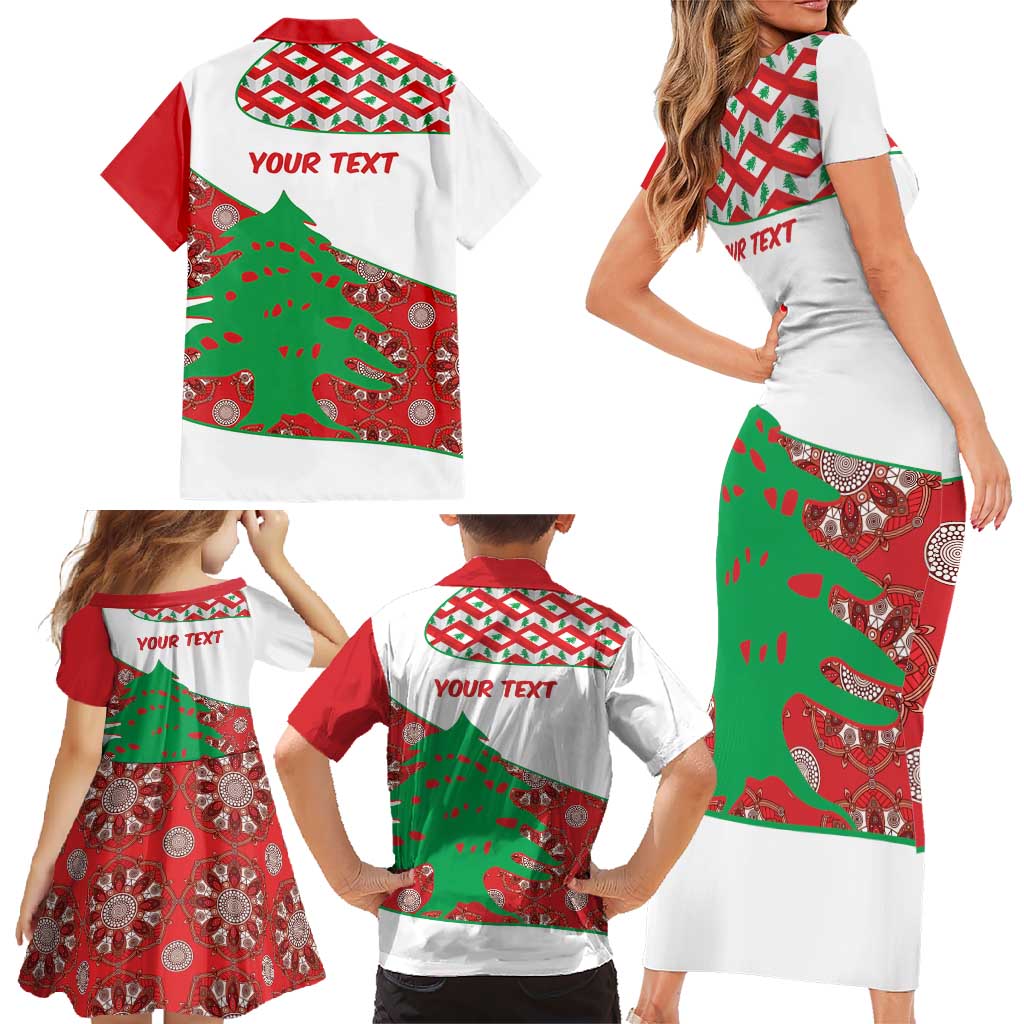 Personalised Lebanon Independence Day Family Matching Short Sleeve Bodycon Dress and Hawaiian Shirt Lebanese Map With Cedrus - Wonder Print Shop