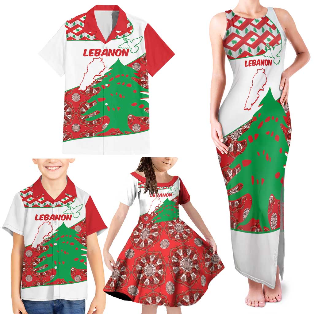 Personalised Lebanon Independence Day Family Matching Tank Maxi Dress and Hawaiian Shirt Lebanese Map With Cedrus - Wonder Print Shop